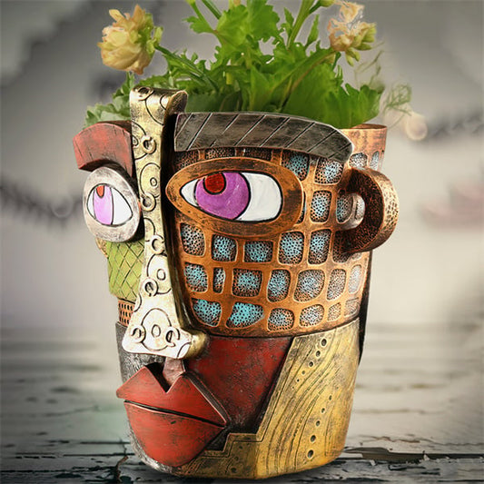 😍 Handmade Picassoo Antique Bronze Abstract Beauty Face Flower Pot