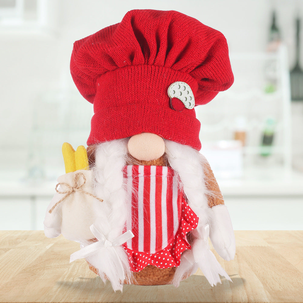 Gnome de chef de cuisine en tricot rouge