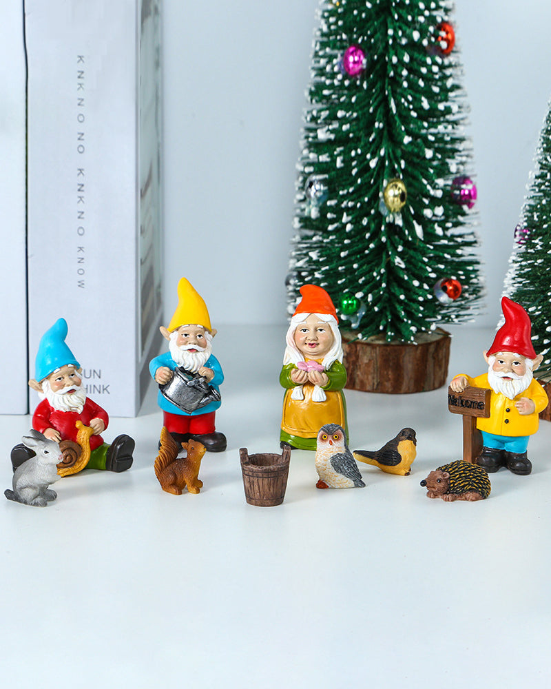 Ensemble de gnomes miniatures en résine et figurines d'animaux