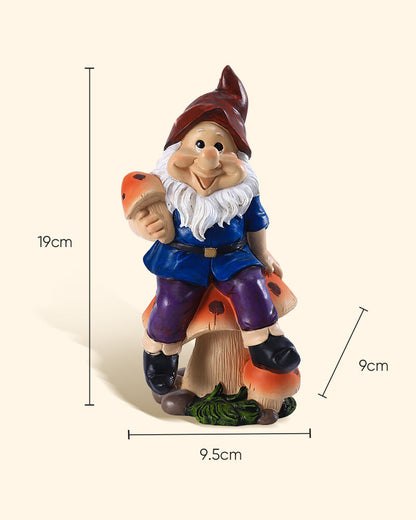 Polyresin Happy Gnome on Mushroom Statue