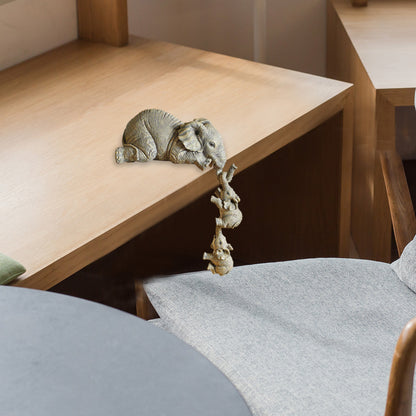 Elephant Mothers Hanging 2-Babies Figurine Animal Resin Craft Ornaments