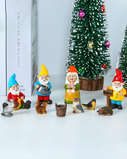 Miniature gnomes Resin Gnome and Animal Figurine Set