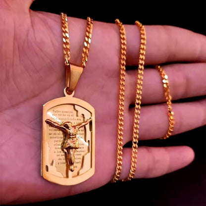 Cross Jesus pendant with stainless steel cross bracelet never fade male vintage