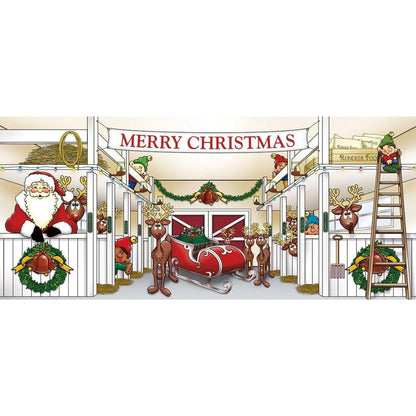 7 ft. x 16 ft. Huge Santa's Reindeer Barn Christmas Garage Door Decor  for Double Car Garage