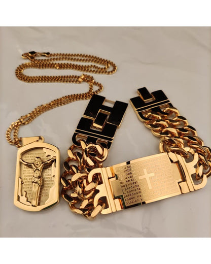 Cross Jesus pendant with stainless steel cross bracelet never fade male vintage