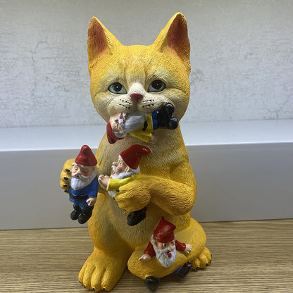 Ornement De Jardin Chat/Dinosaure Mangeant Des Gnomes 
