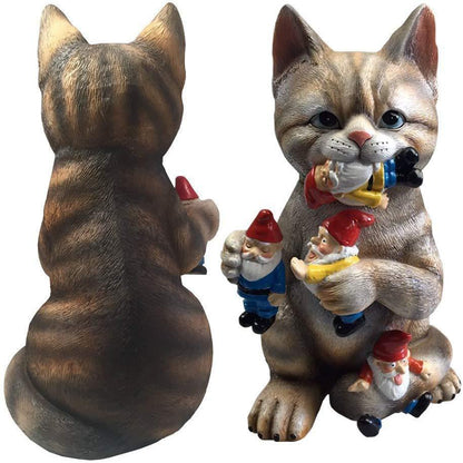 Ornement De Jardin Chat/Dinosaure Mangeant Des Gnomes 