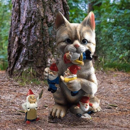 Ornement De Jardin Chat/Dinosaure Mangeant Des Gnomes 